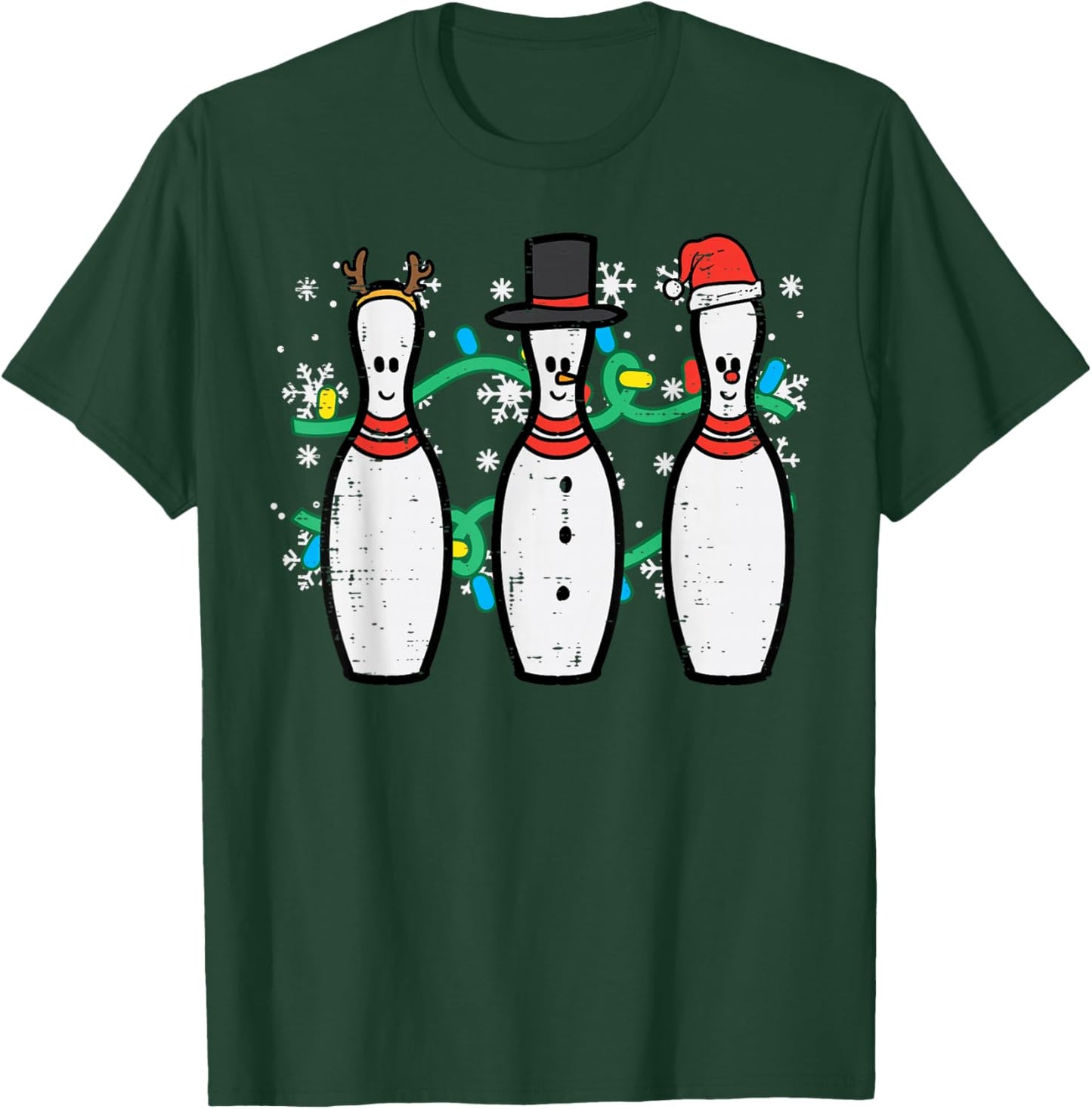 Christmas Bowling Funny Xmas Sports Bowler Men Women Kids T-Shirt - T-Shirt | Forest