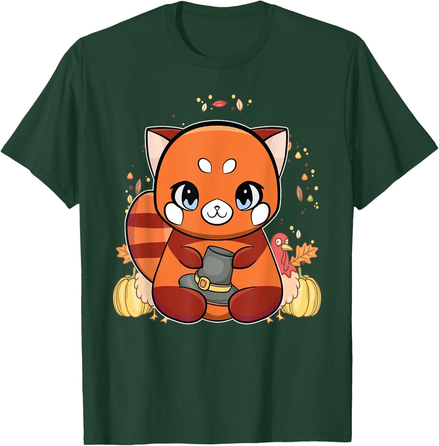 Red Panda With Hat Thanksgiving T-Shirt - T-Shirt | Forest