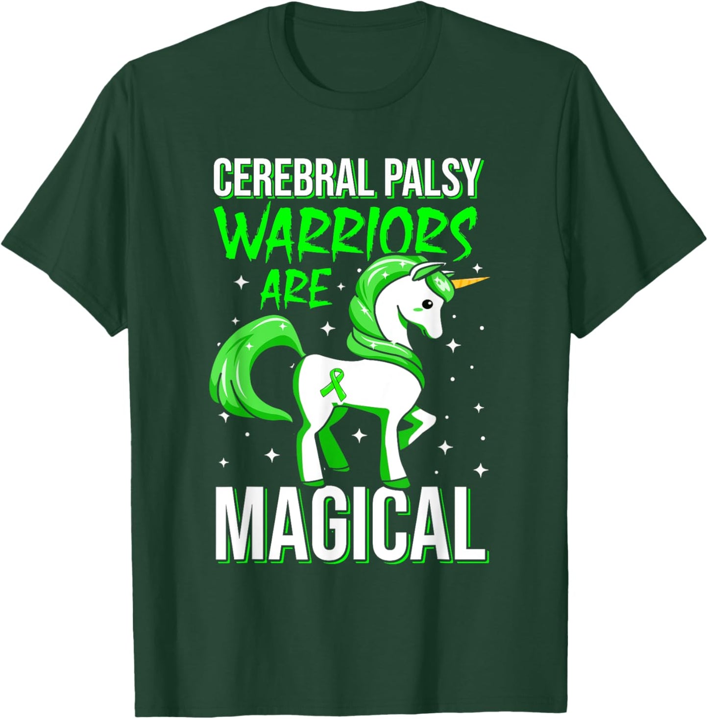 Cerebral Palsy Awareness Unicorn Warrior Magical Ribbon T-Shirt - T-Shirt | Forest
