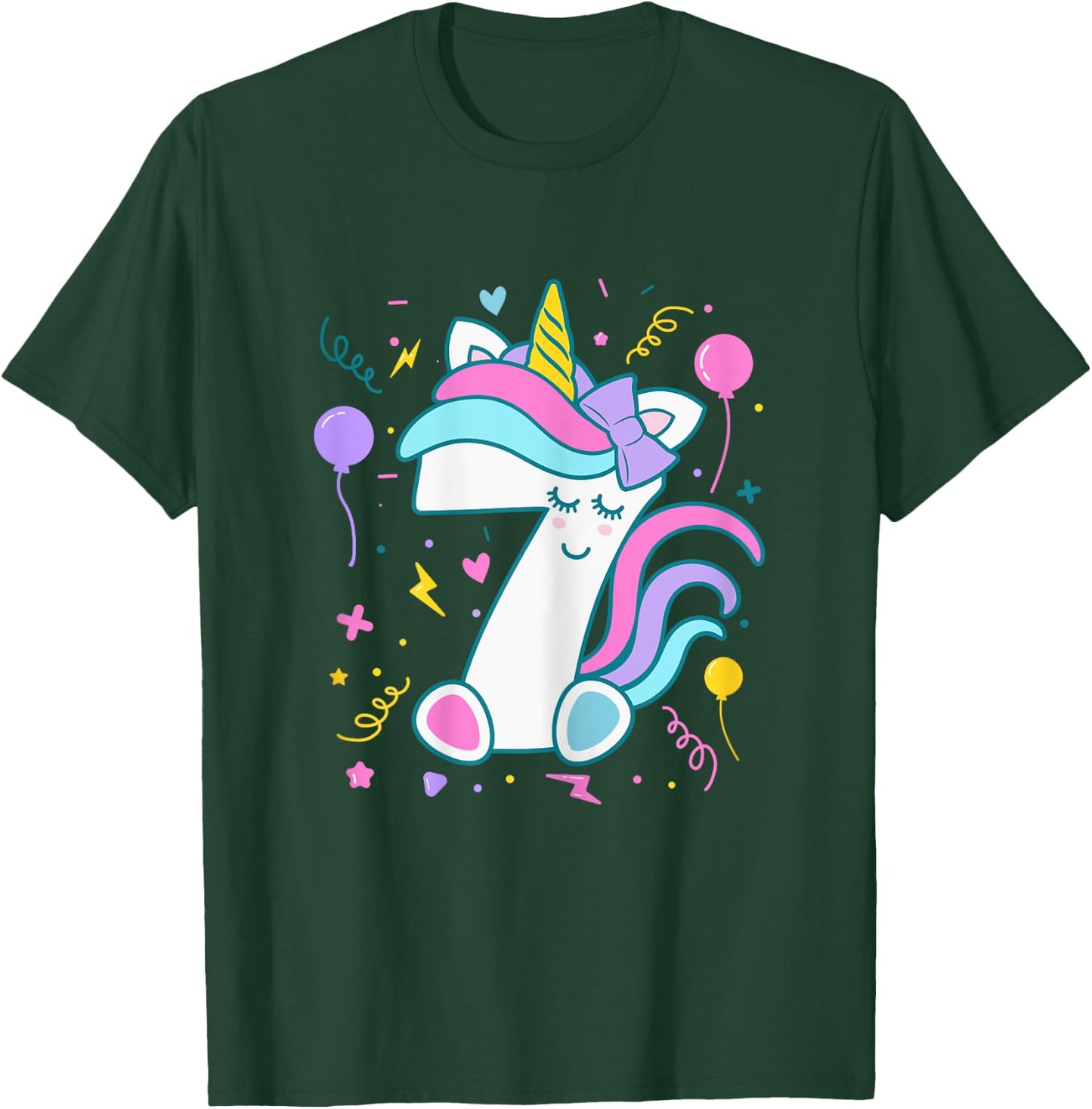 Unicorn 7th Birthday Number 7 Year Old Girl Birthday T-Shirt - T-Shirt | Forest