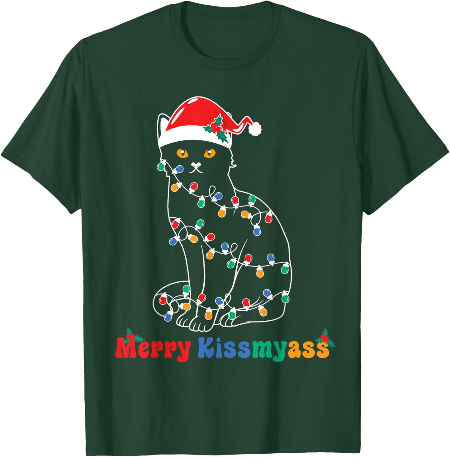 Merry Christmas Cat Christmas Lights Merry Christmas Cat T-Shirt - T-Shirt | Forest
