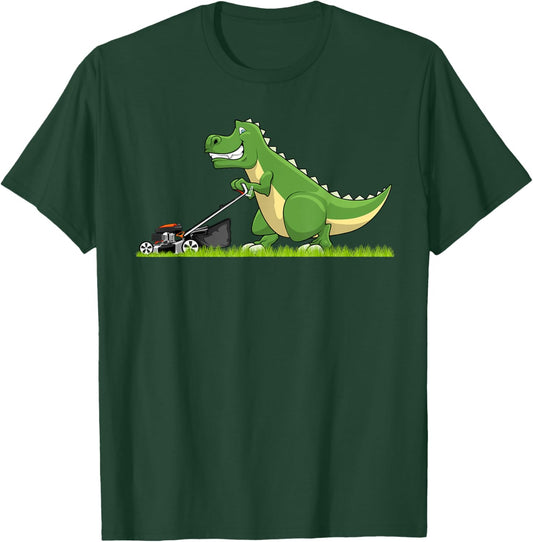 Cool Lawn Mowing Art Boys Kids Lawnmower Dinosaur T-Shirt - T-Shirt | Forest
