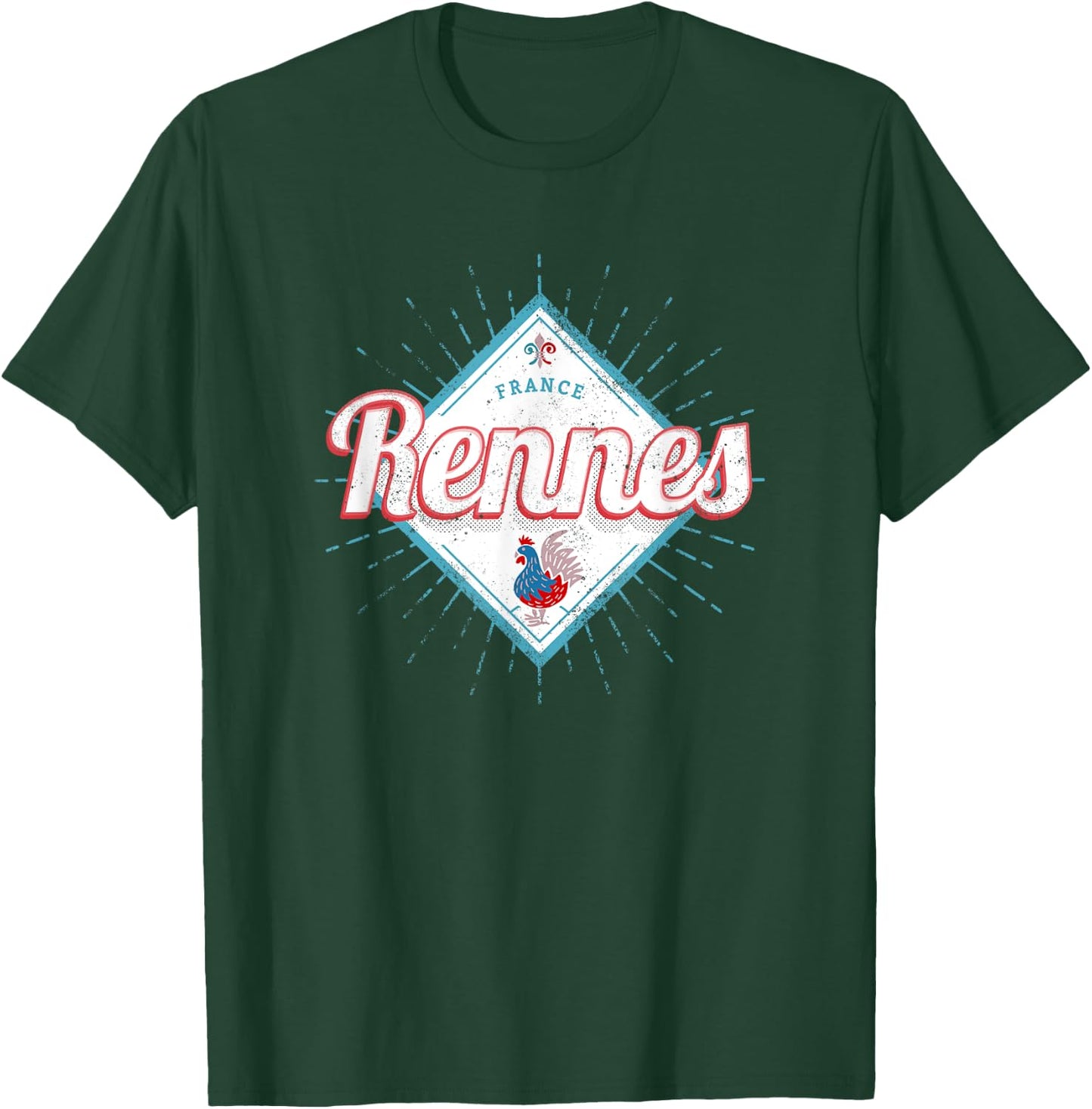 Rennes Brittany France Retro Rooster Vintage Souvenir T-Shirt - T-Shirt | Forest