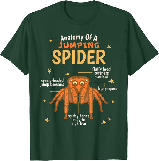 Jumping Spider Anatomy Kawaii T-Shirt - T-Shirt | Forest