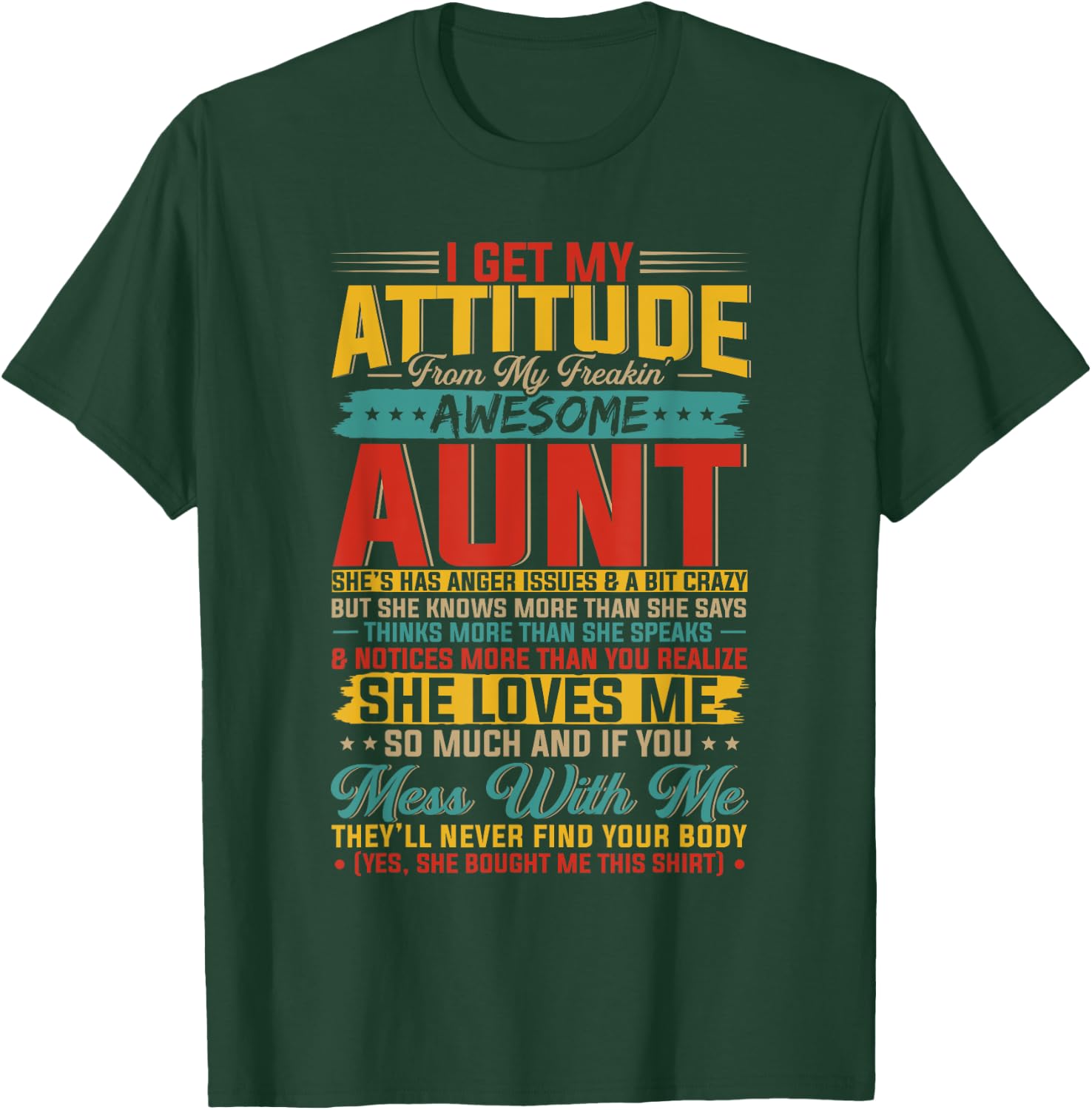I Get My Attitude From My Freaking Awesome Aunt - Black - Small - -Kids - Vintage Casual - Letter Print - - Pull On - Classic Fit - Cotton 65%, Polyester 35% T-Shirt - T-Shirt | Forest