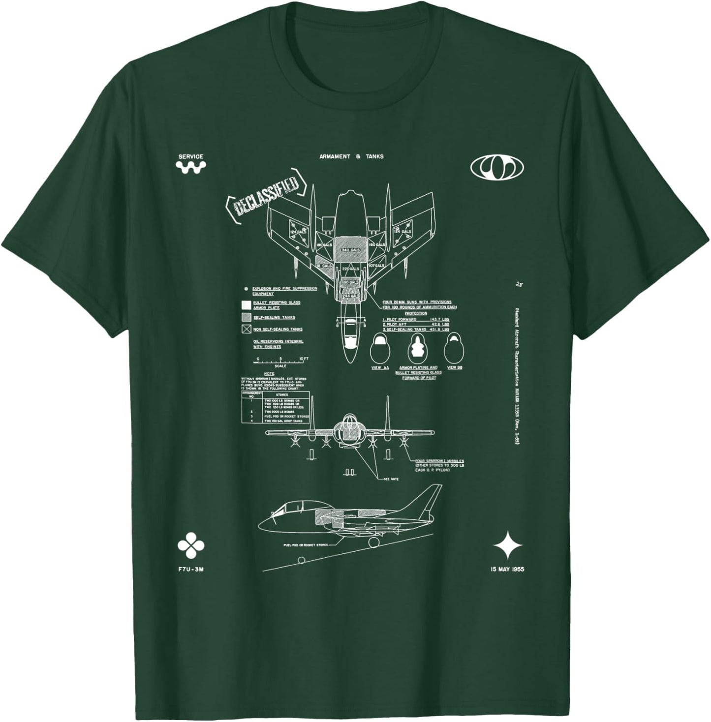 Vought F7U-3M Cutlass Aircraft Armament Technical Blueprint T-Shirt - T-Shirt | Forest