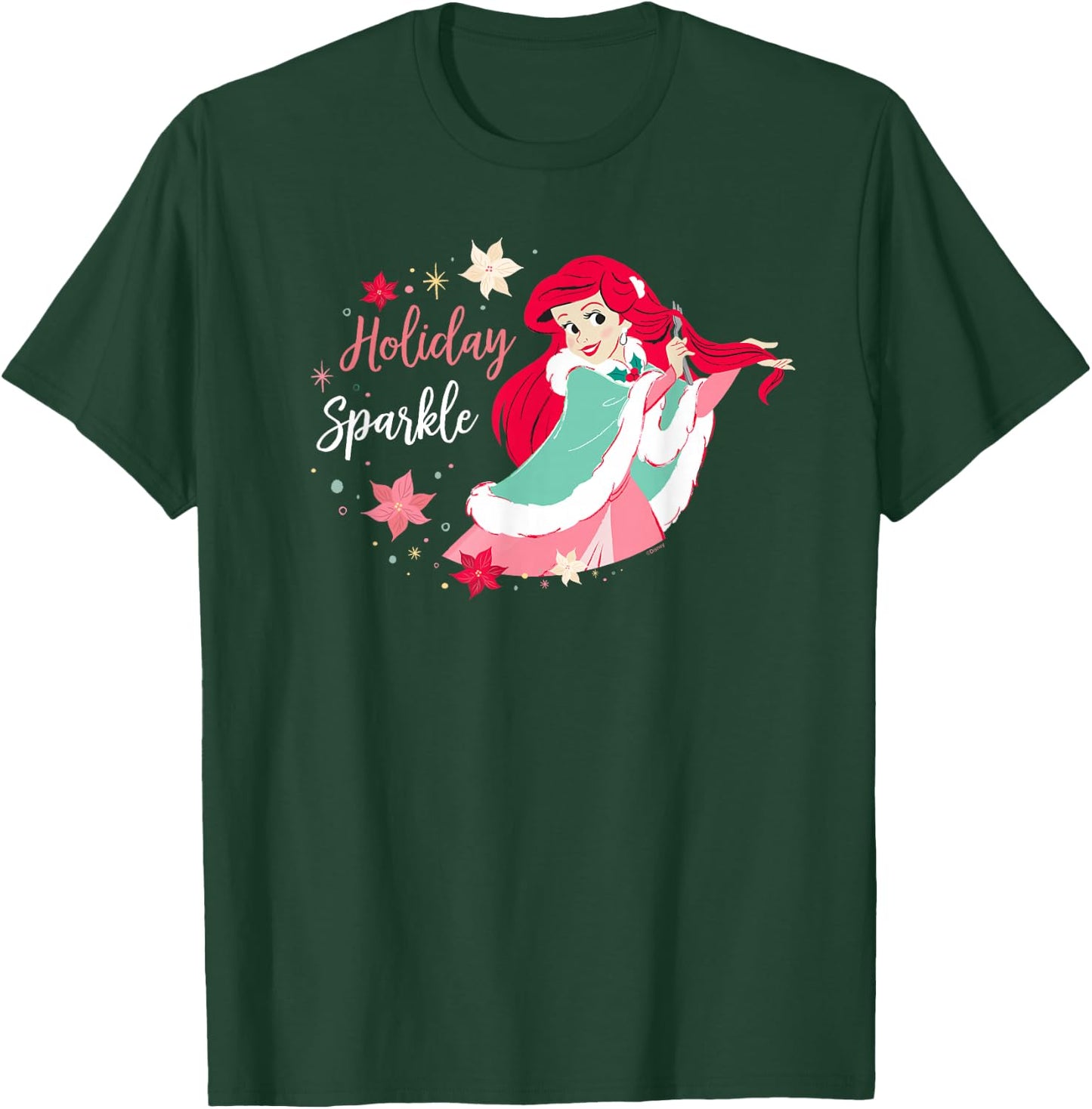 Disney Princess Ariel Mermaid Christmas Holiday Sparkle T-Shirt - T-Shirt | Forest