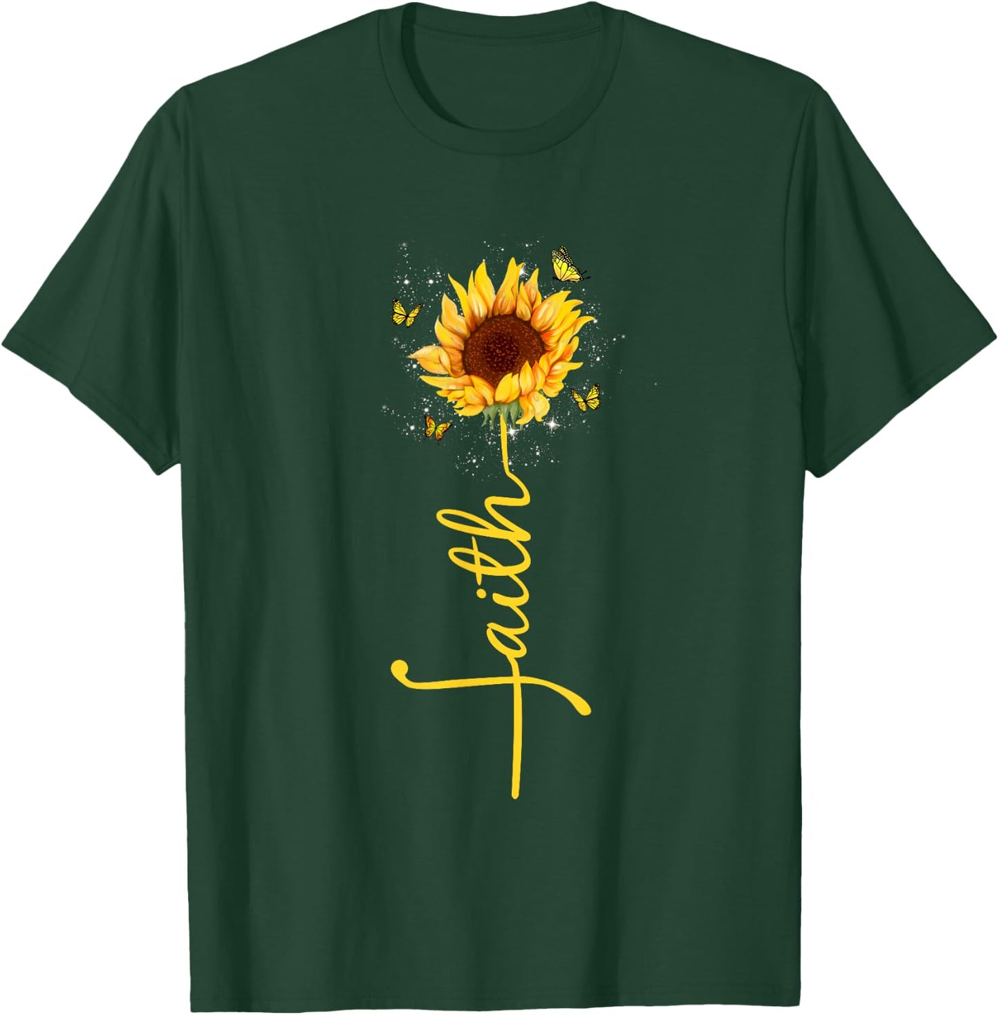 Faith Cross Sunflower Butterflies Flowers Christians Flora T-Shirt - T-Shirt | Forest