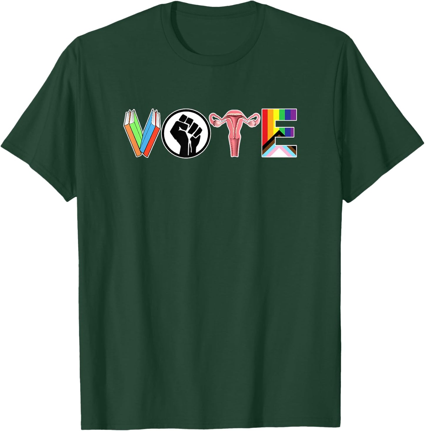 Vote - Books, Fist, Ovaries, LGTBQ Small T-Shirt - T-Shirt | Forest