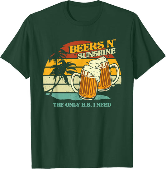 Vintage Beers And Sunshine What I Need | Summer Vacation T-Shirt - T-Shirt | Forest