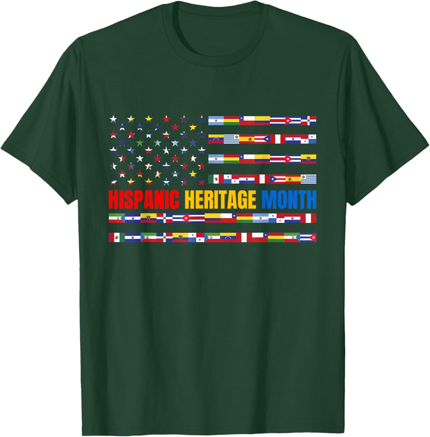 Hispanic Heritage Month USA American Flag National Latino T-Shirt - T-Shirt | Forest