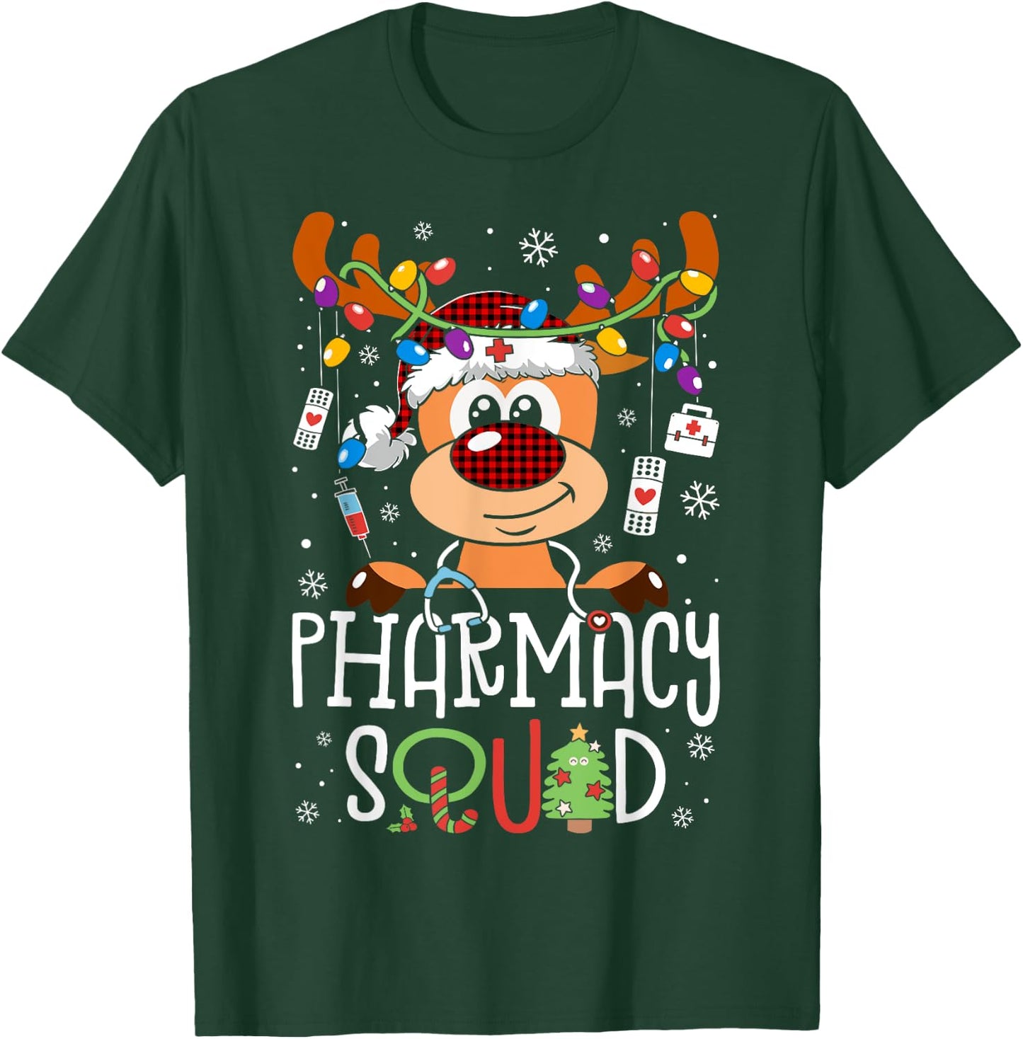 Reindeer Christmas Pharmacy Assistant Squad Stethoscope T-Shirt - T-Shirt | Forest