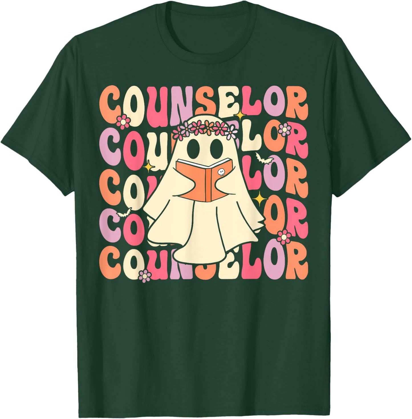 Groovy Halloween School Counselor Retro Ghost Counselor T-Shirt - T-Shirt | Forest