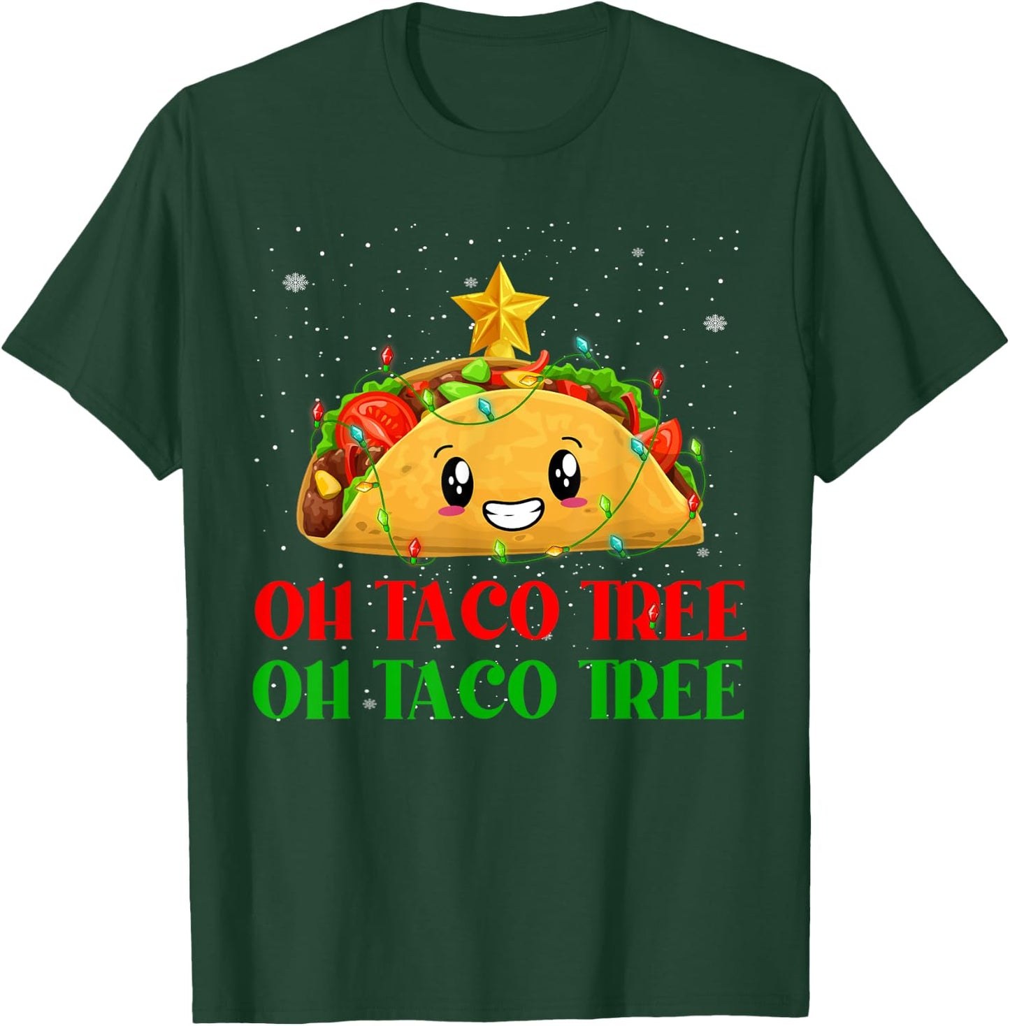 Funny Oh Taco Tree Mexican Tacos Christmas Tree Lights Xmas T-Shirt - T-Shirt | Forest