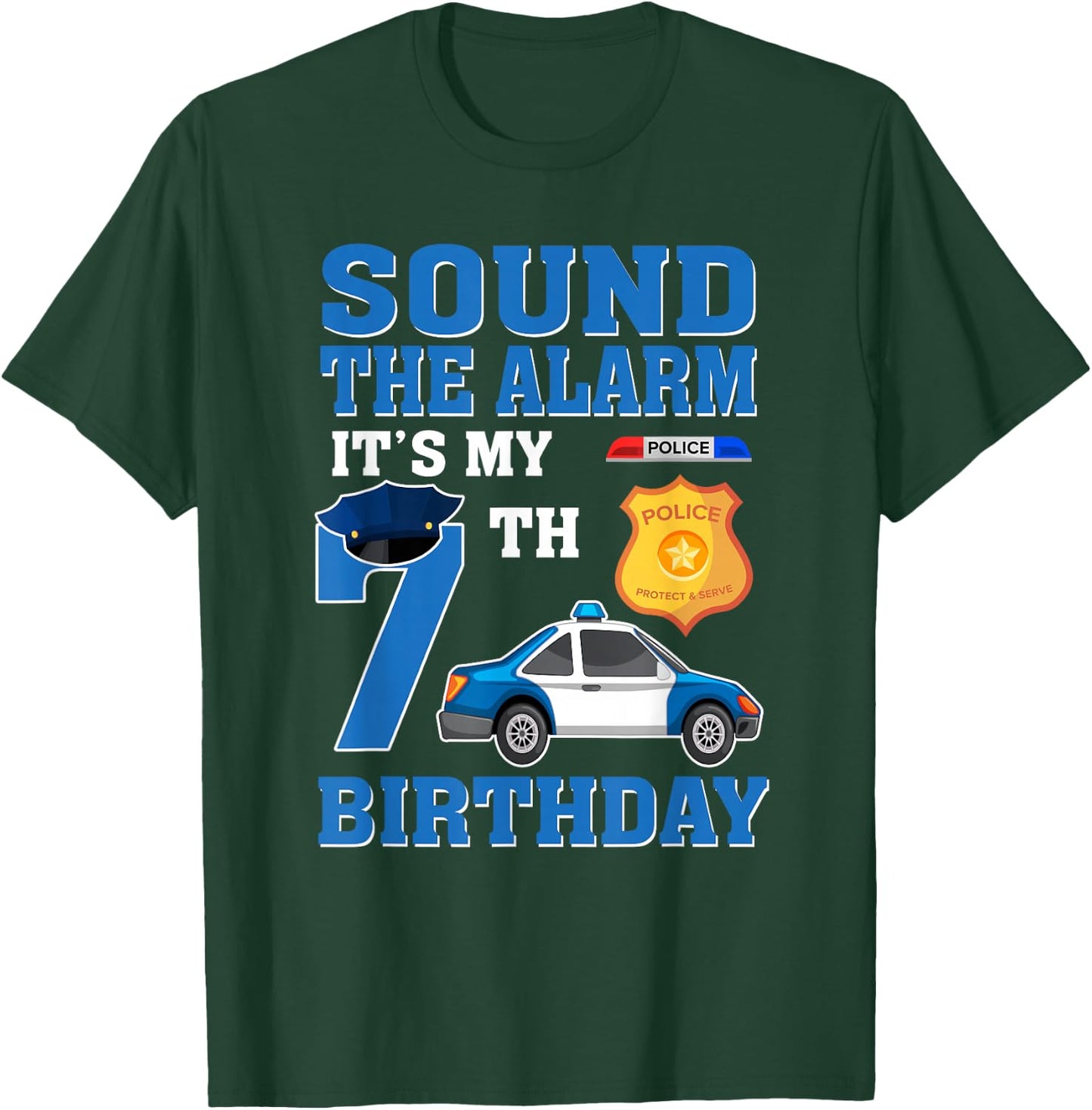 It's My 7 Year Old Birthday Police Car 7th Party T-Shirt - T-Shirt | Forest