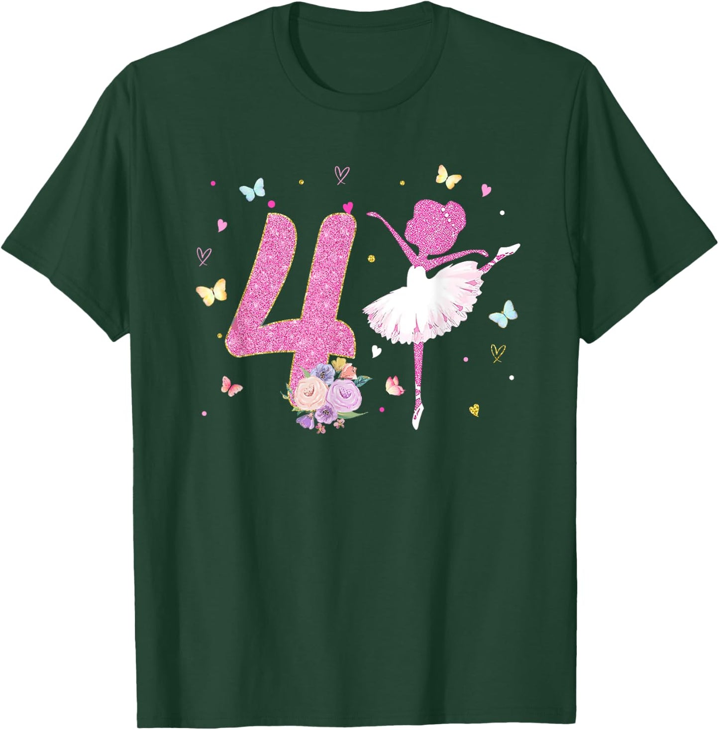 4th Birthday Girl Outfit Ballerina Dancer Ballet Tutu Girls T-Shirt - T-Shirt | Forest