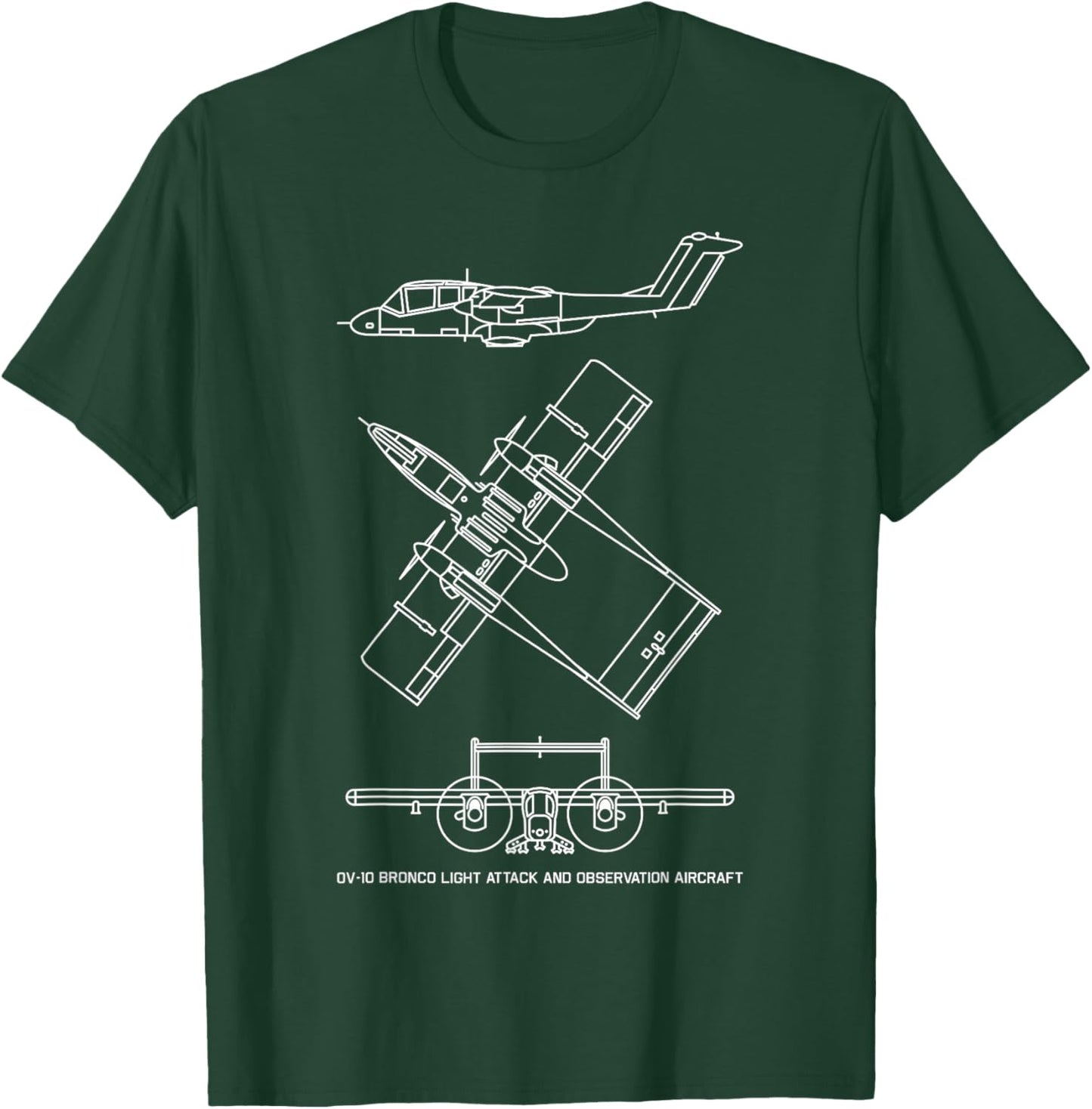 OV-10 Bronco American Turboprop Aircraft Blueprints T-Shirt - T-Shirt | Forest