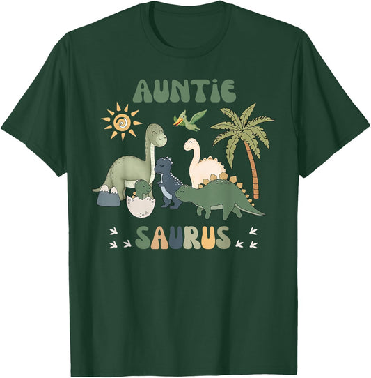 Auntiesaurus T Rex Dinosaur Auntie Saurus Family Matching T-Shirt - T-Shirt | Forest