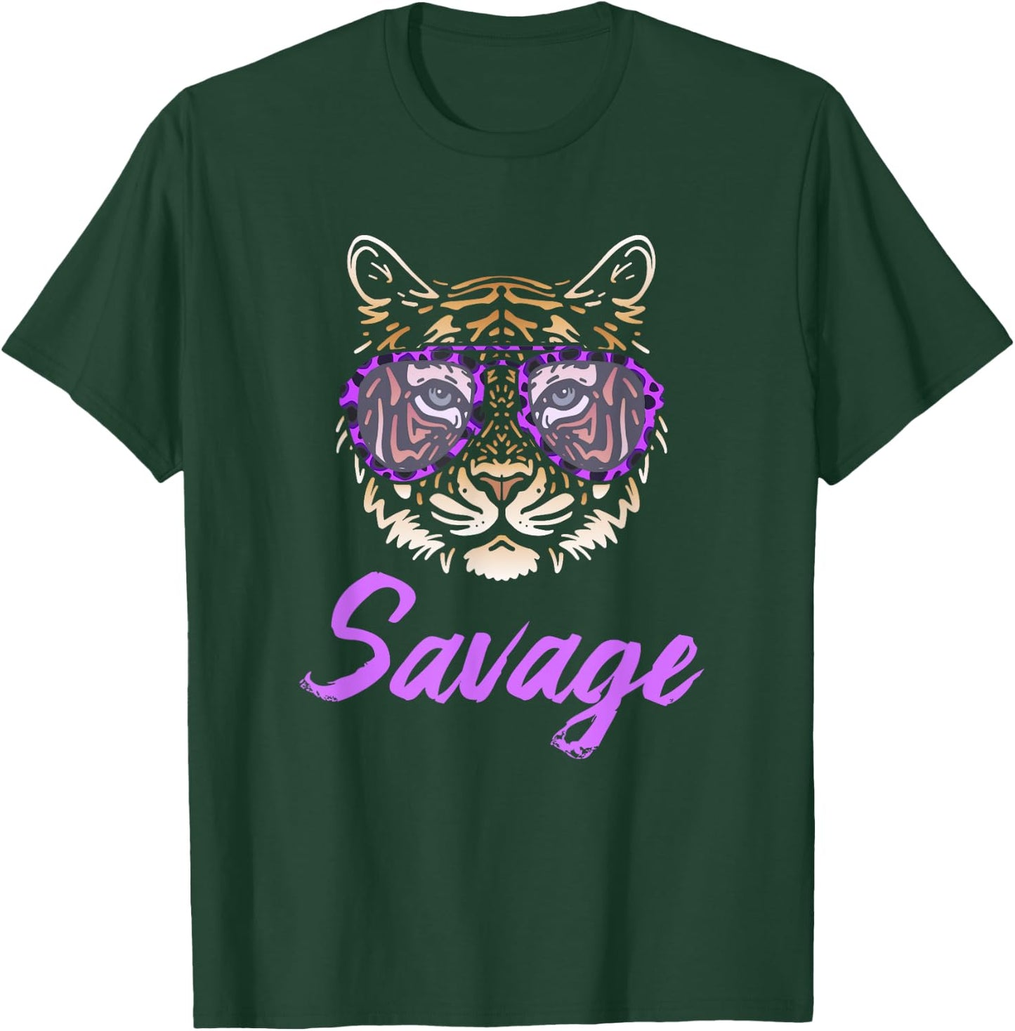 Savage Tiger Purple Leopard Print Sunglasses Funny Graphic T-Shirt - T-Shirt | Forest