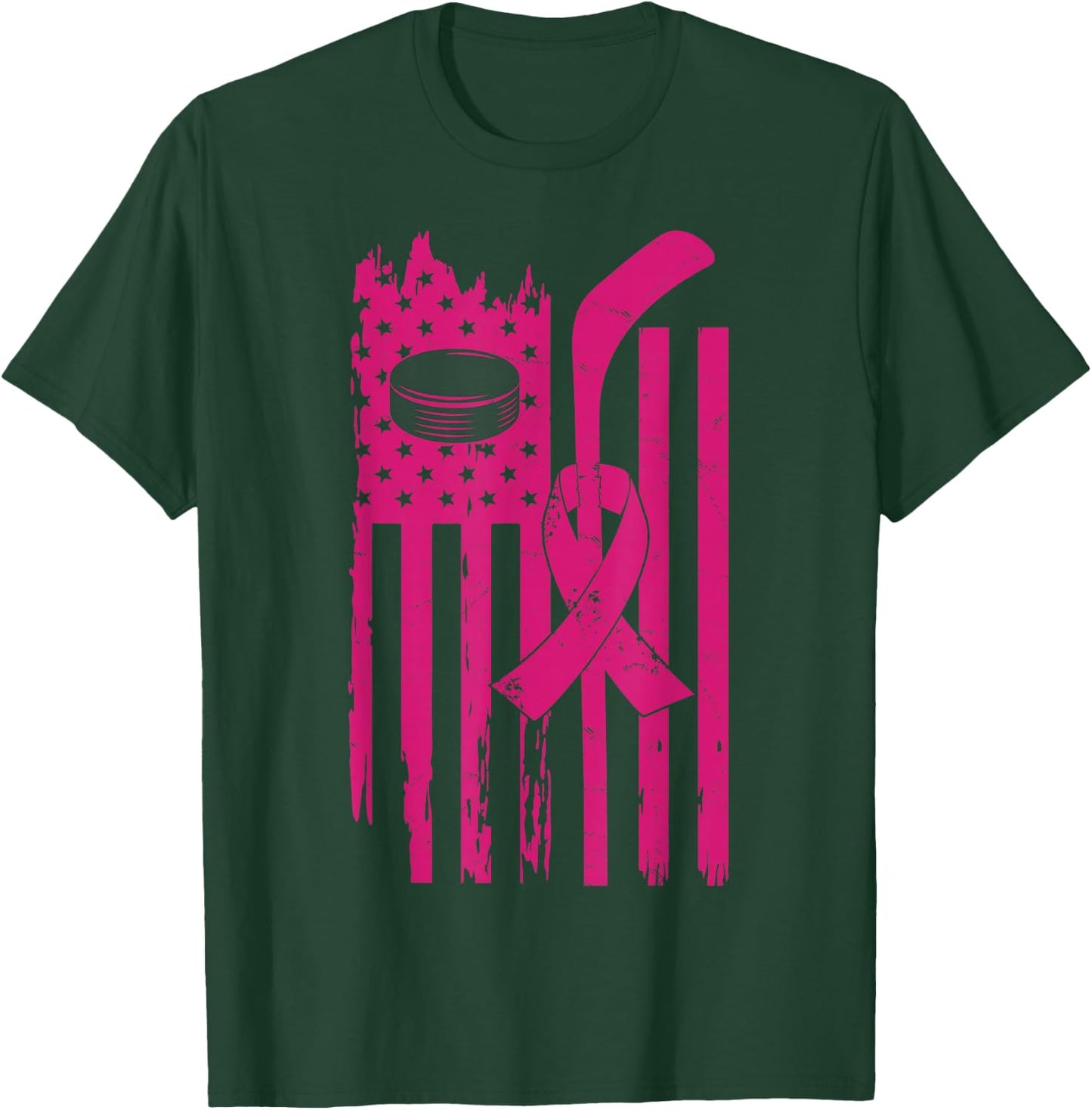 Hockey Pink Ribbon Breast Cancer Awareness Sport Lover T-Shirt - T-Shirt | Forest