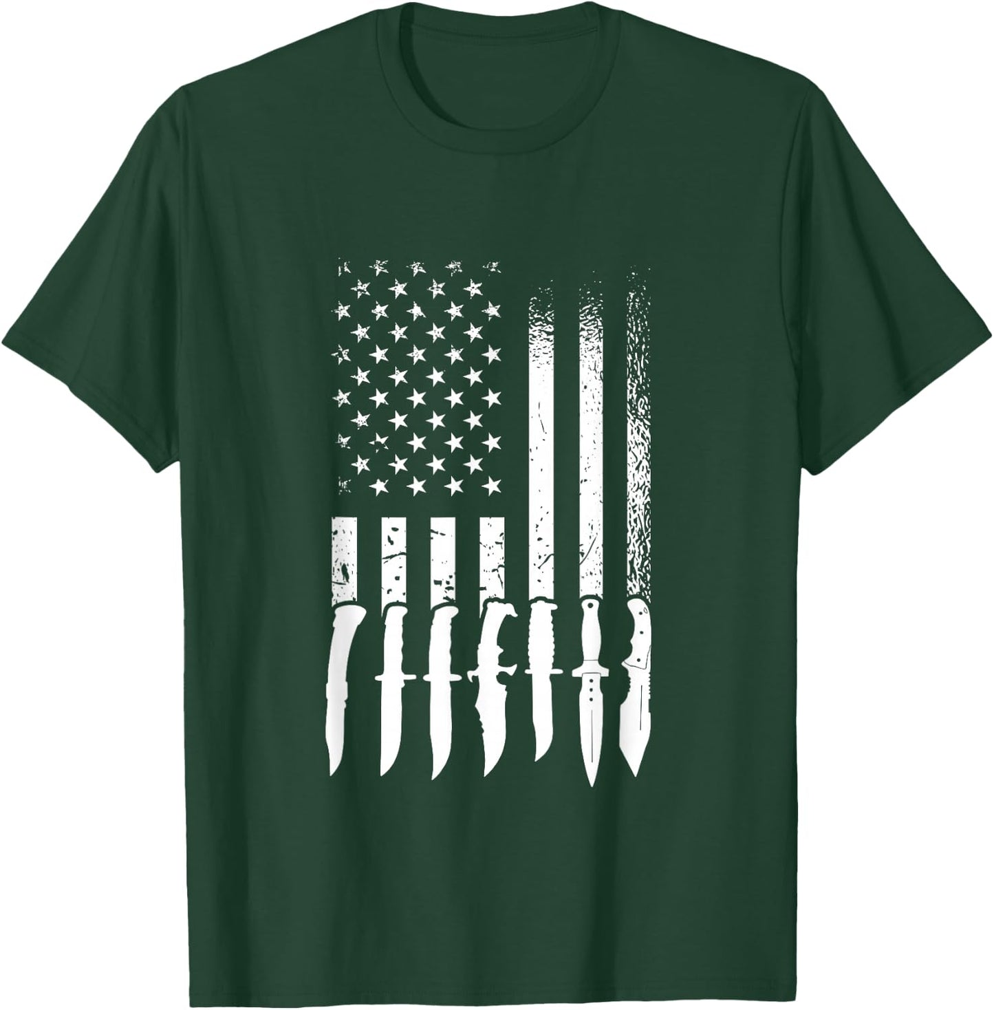 US Flag Knife Enthusiast, Knife Collection T-Shirt - T-Shirt | Forest