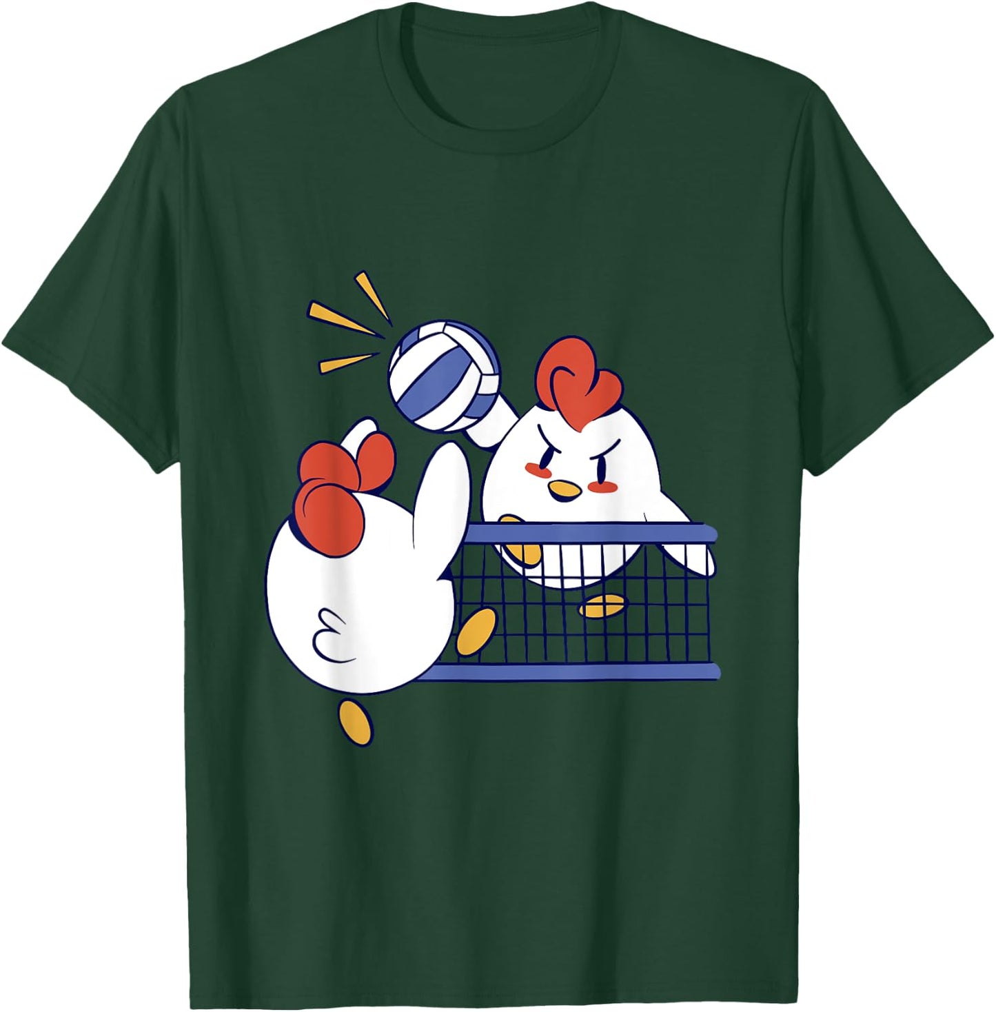 Roosters Playing Volleyball - Cute Chicken Volleyball T-Shirt - T-Shirt | Forest