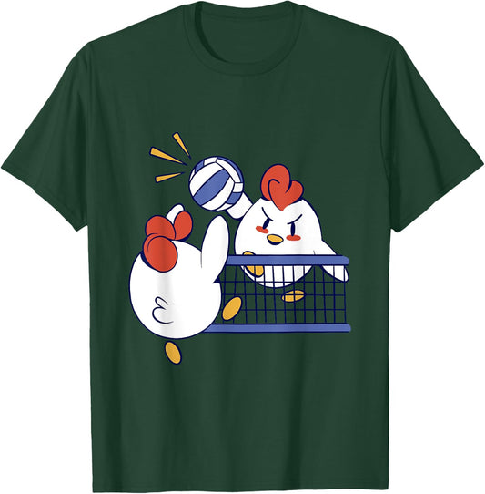 Roosters Playing Volleyball - Cute Chicken Volleyball T-Shirt - T-Shirt | Forest