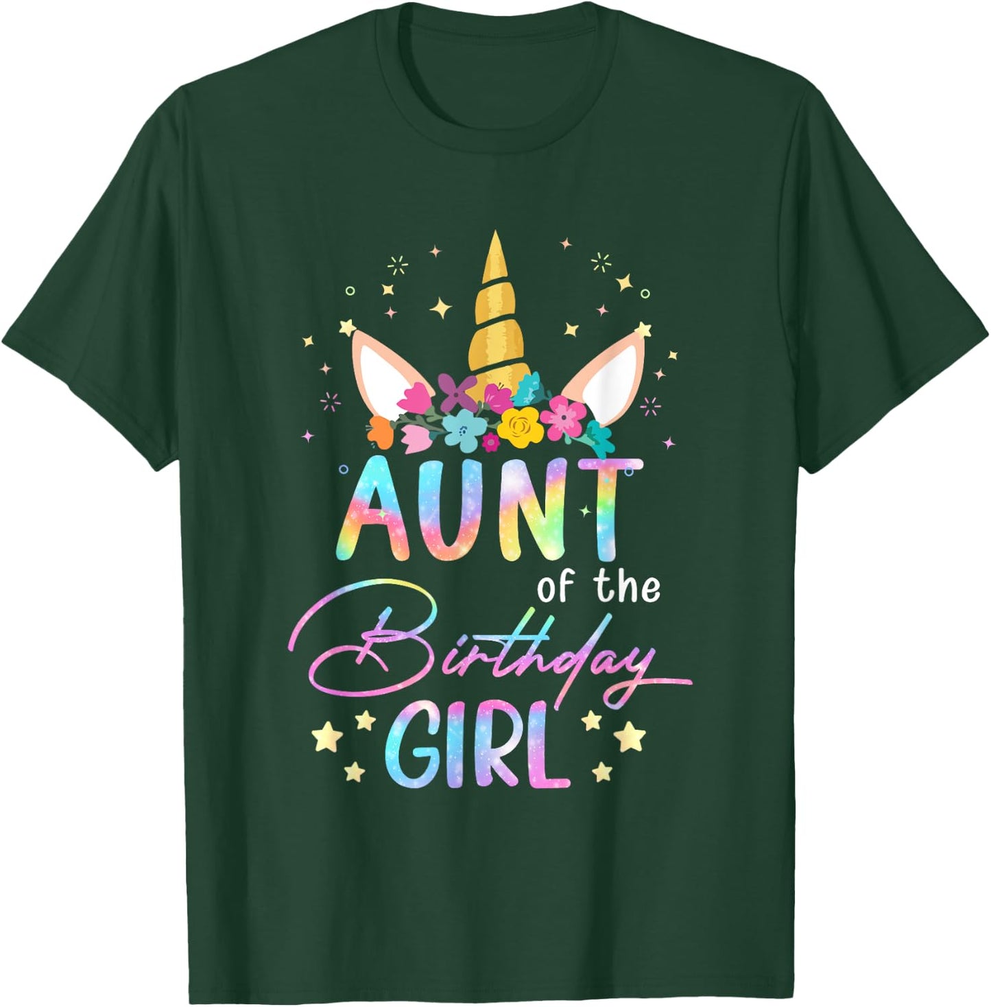 Unicorn Aunt Of The Birthday Girl Unicorn Flower Birthday T-Shirt - T-Shirt | Forest