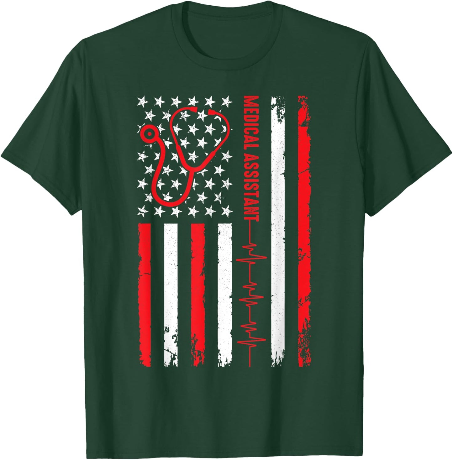 Patriotic Medical Assistant American Flag Nurse Heart T-Shirt - T-Shirt | Forest