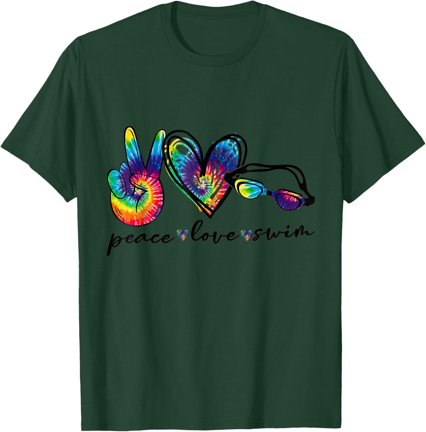 Peace Love Swim Goggles Tie Dye Swimmer Swimming T-Shirt - T-Shirt | Forest