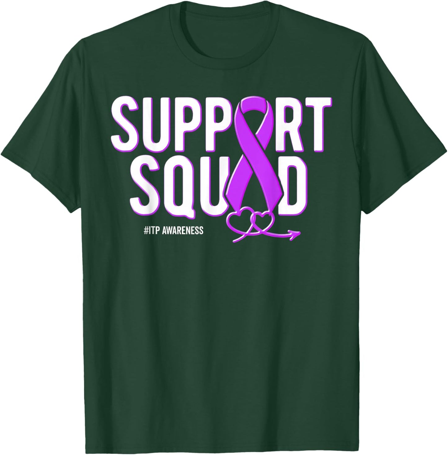 Support Squad ITP Awareness Purple Ribbon Heart T-Shirt - T-Shirt | Forest