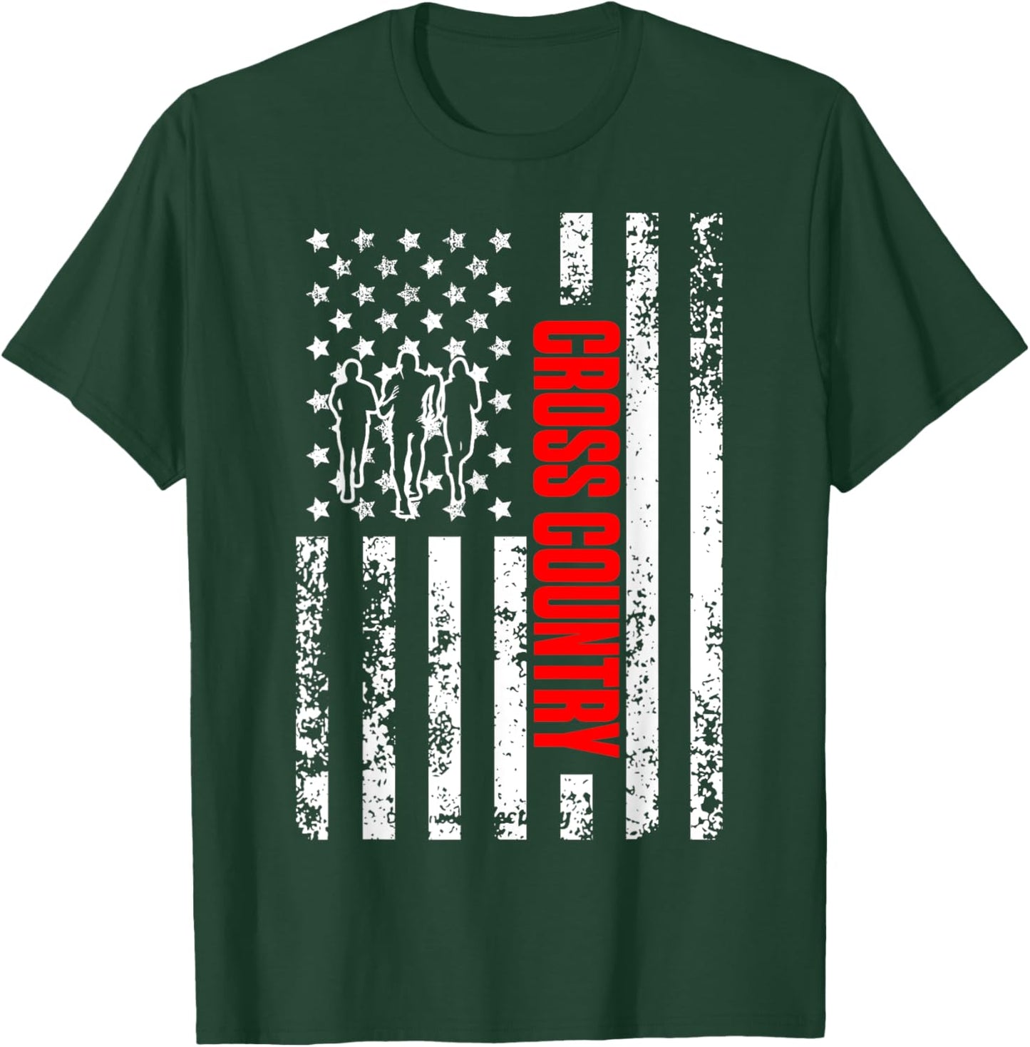 US American Flag Sports Patriotic Cross Country Running Women Girls Kids Men T-Shirt - T-Shirt | Forest