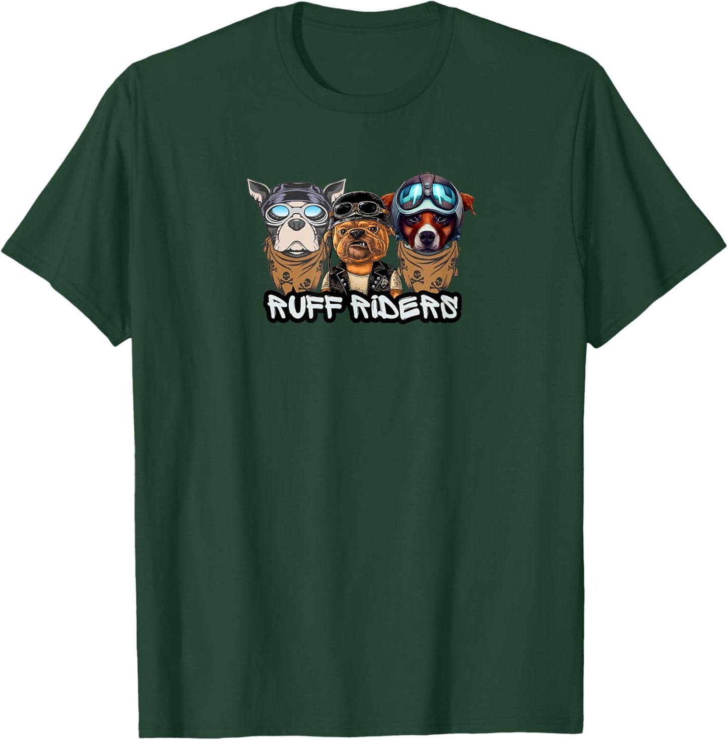 Ruff Riders Funny Dog Motorcycle Club Pun Pet Owners Jokes T-Shirt - T-Shirt | Forest