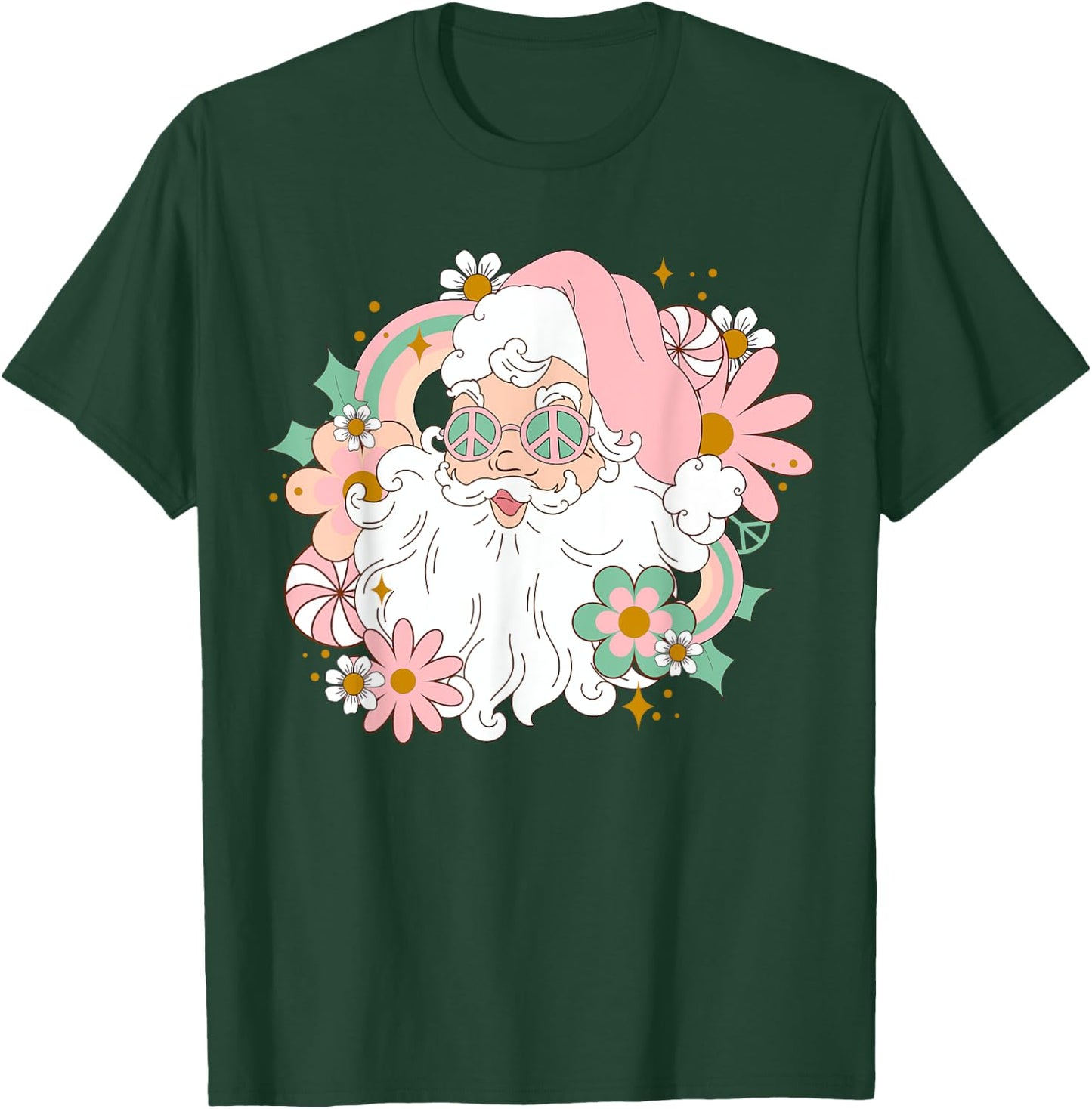 Groovy Santa Retro Peace 60's 70's Merry Christmas XMAS T-Shirt - T-Shirt | Forest