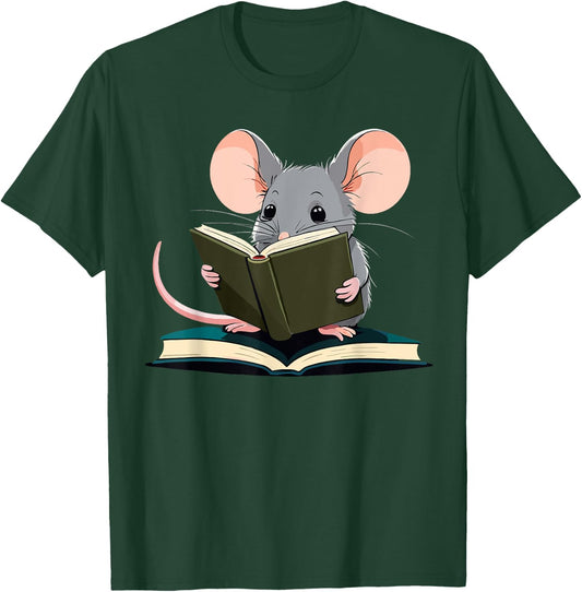 Cute Mouse is reading a Book, Reading Mouse T-Shirt - T-Shirt | Forest