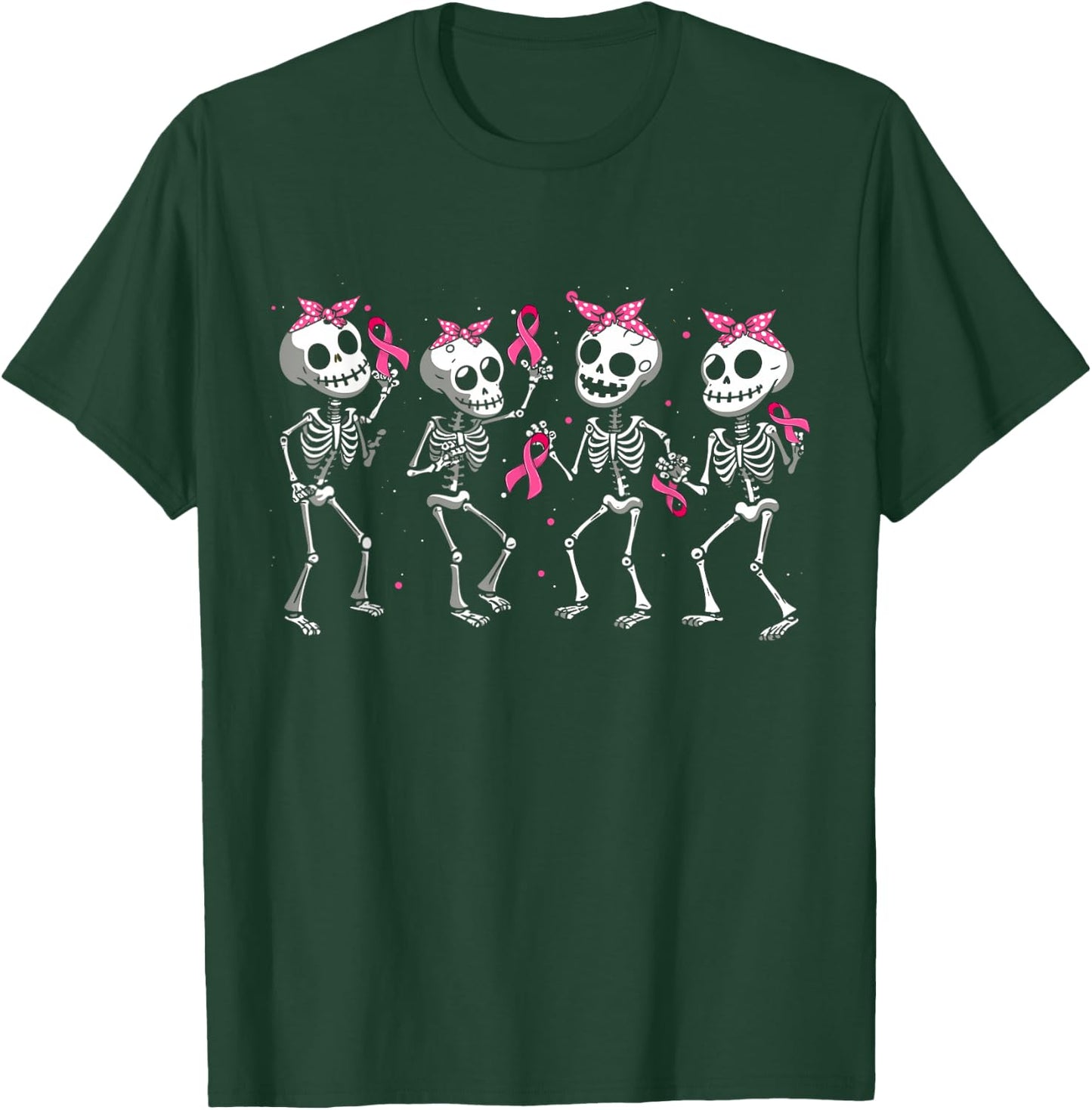 Pink Ribbon Breast Cancer Awareness Skeleton Women Men Kids T-Shirt - T-Shirt | Forest