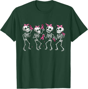 Pink Ribbon Breast Cancer Awareness Skeleton Women Men Kids T-Shirt - T-Shirt | Forest