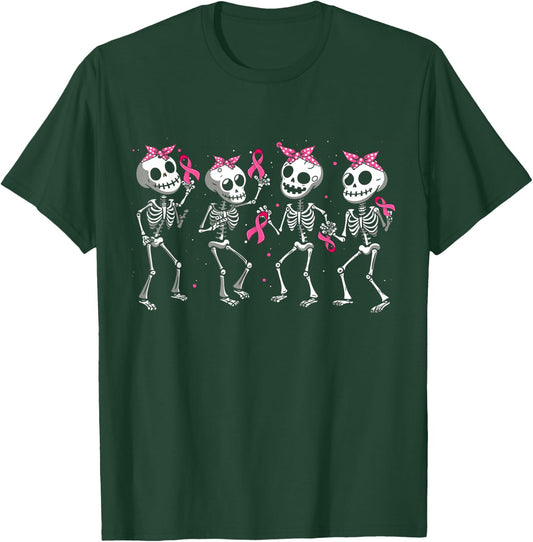 Pink Ribbon Breast Cancer Awareness Skeleton Women Men Kids T-Shirt - T-Shirt | Forest