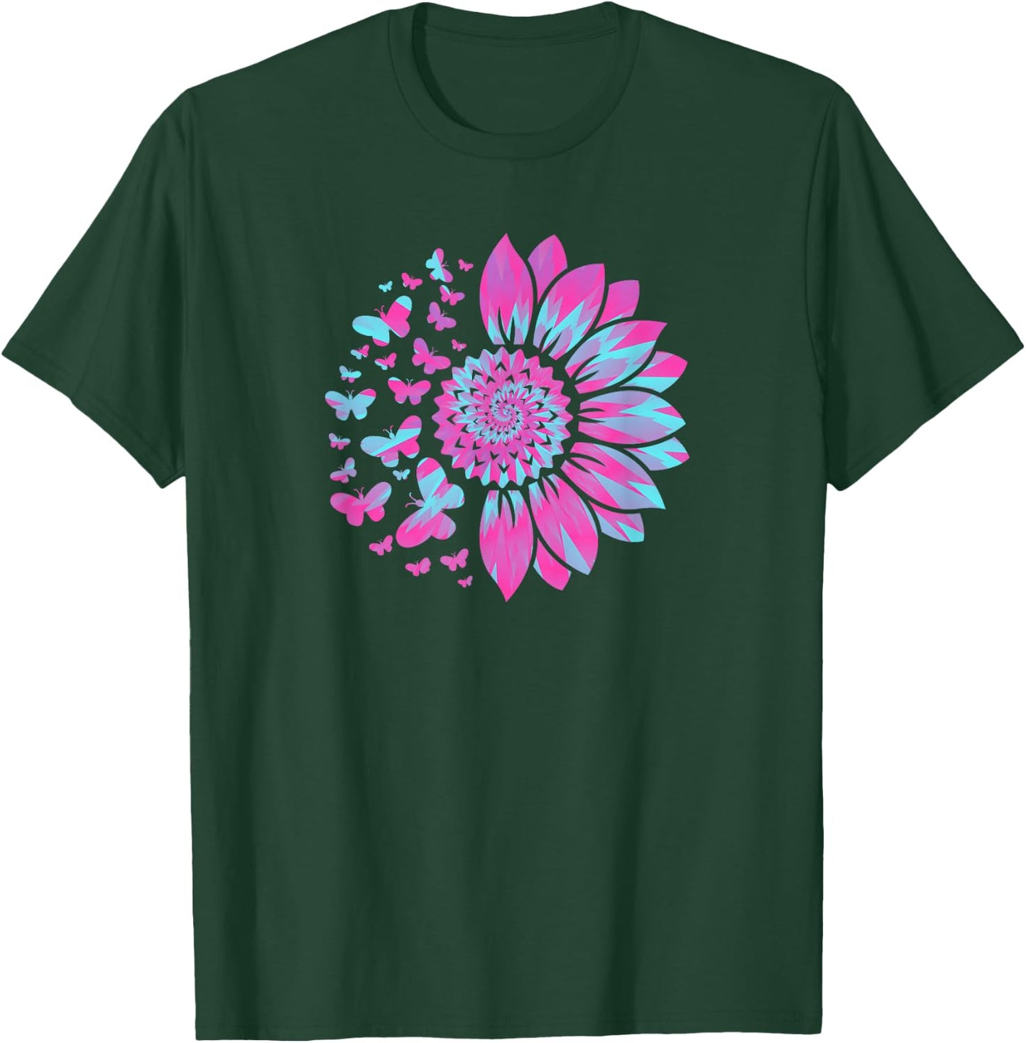 Sunflower Sun Flower Tie Dye Daisy Butterflies Women Girls T-Shirt - T-Shirt | Forest