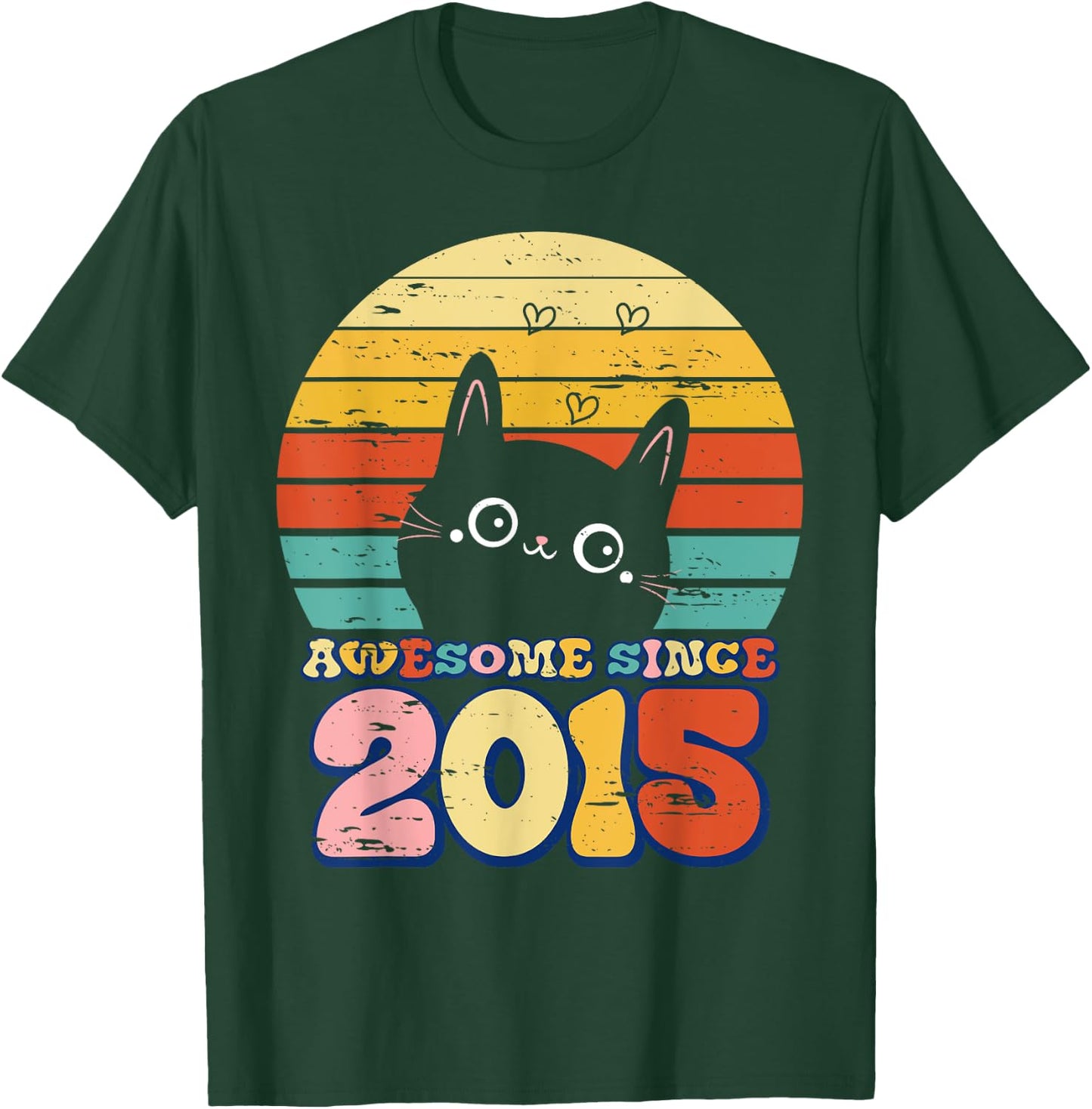 Awesome Since 2015 Cat For Girl Boy Its My 8th Birthday T-Shirt - T-Shirt | Forest