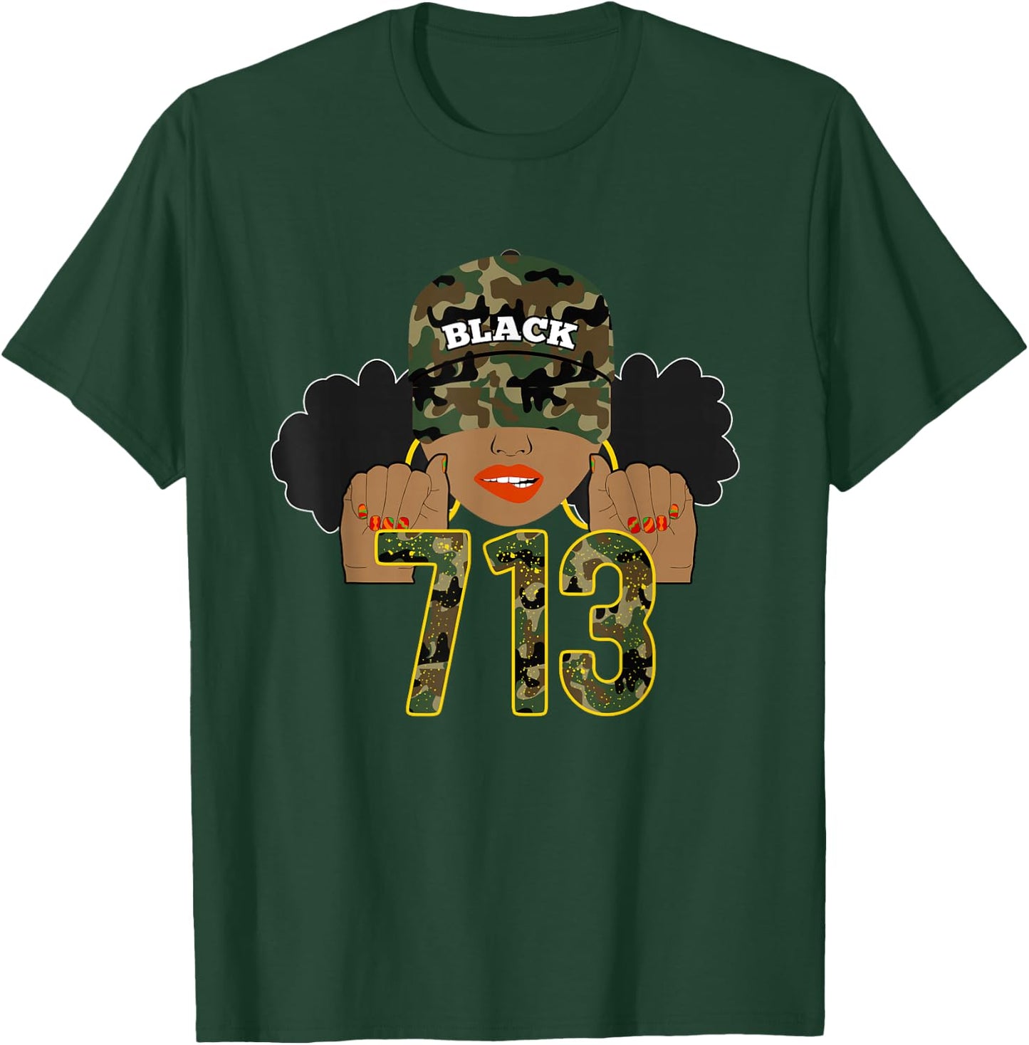 713 Houston Texas H-Town Area Code Black Woman T-Shirt - T-Shirt | Forest