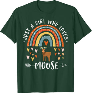 Just A Girl Who Loves Moose Rainbow Gifts For Moose Lover T-Shirt - T-Shirt | Forest
