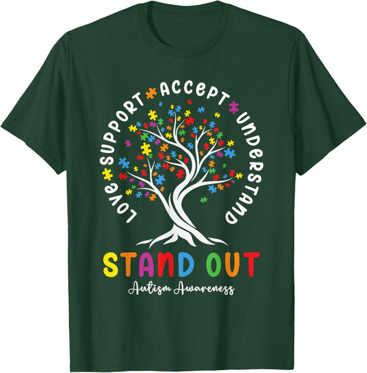 Love Support Accept Understand Autism Awareness Autistic T-Shirt - T-Shirt | Forest