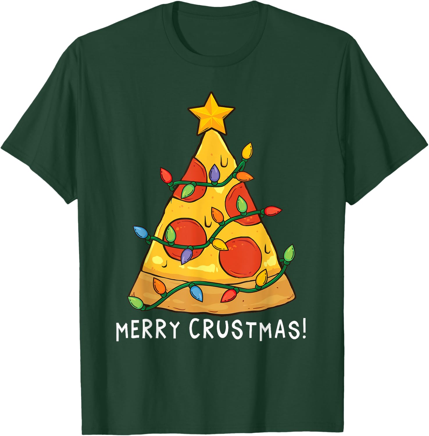 Funny Merry Crustmas Pizza on Earth Pizzamas Christmas Tree T-Shirt - T-Shirt | Forest
