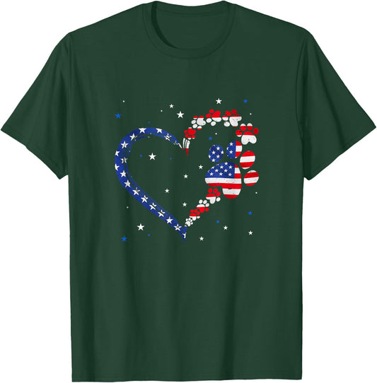 American Flag Patriotic Dog Cat 4Th Of July T-Shirt - T-Shirt | Forest