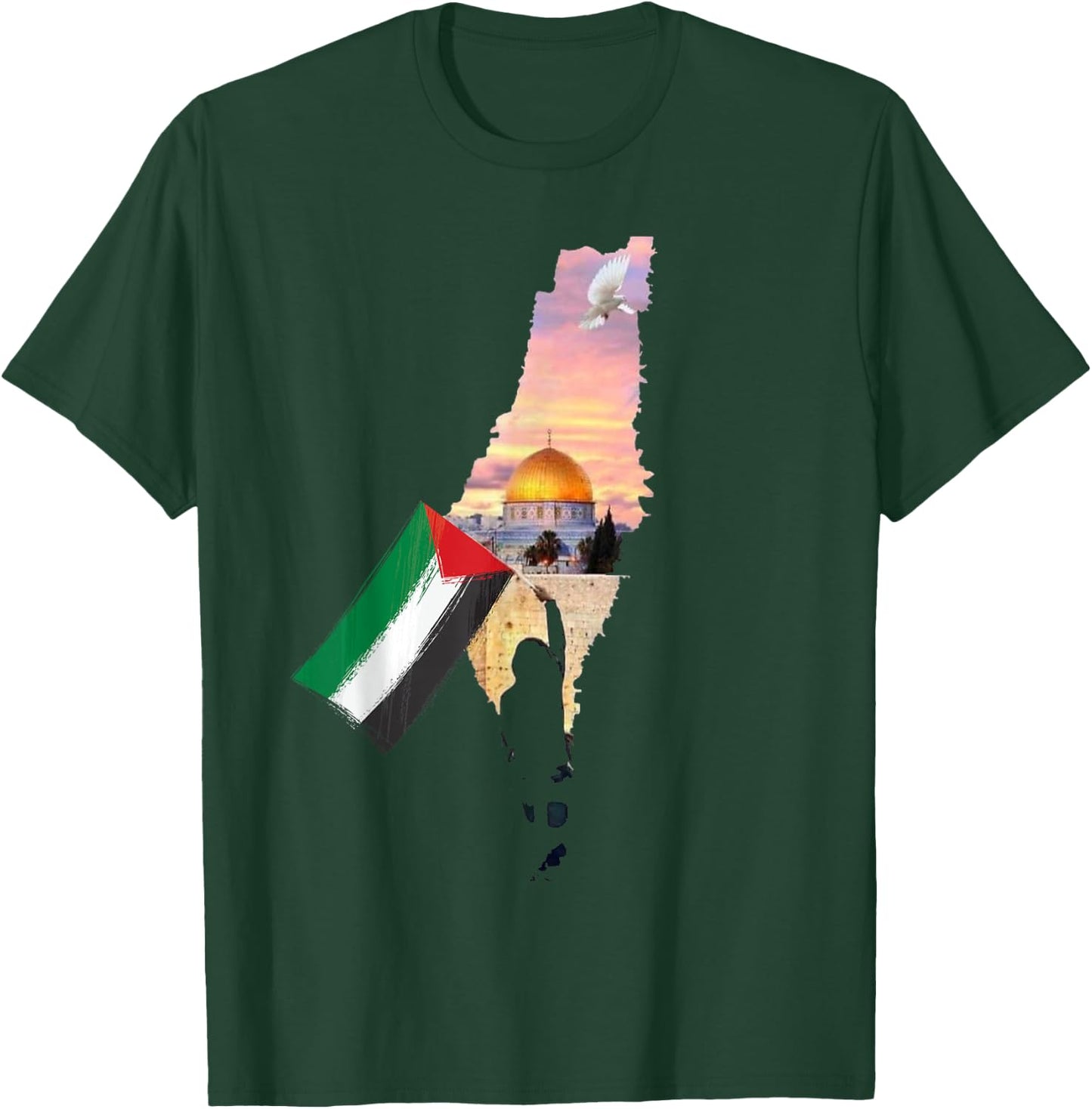 Boy Hold Palestine Map Palestinian's Flag Jerusalem's City T-Shirt - T-Shirt | Forest