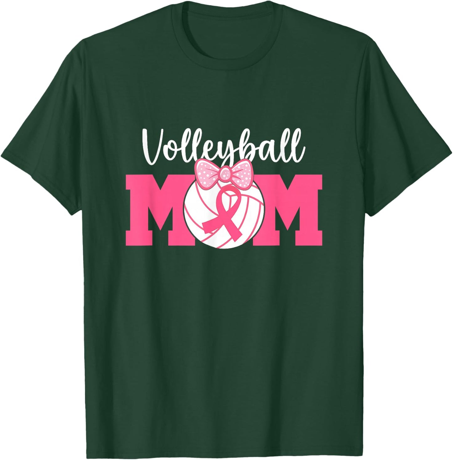 Volleyball Mom Pink Ribbon Breast Cancer Awareness Fighters T-Shirt - T-Shirt | Forest