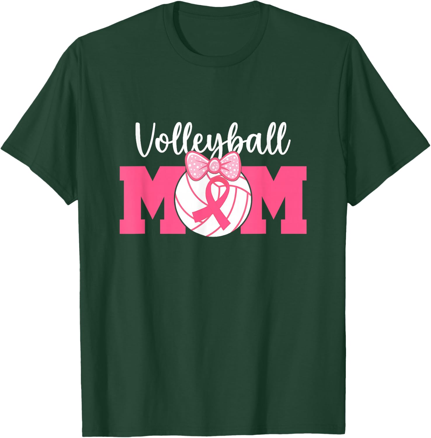 Volleyball Mom Pink Ribbon Breast Cancer Awareness Fighters T-Shirt - T-Shirt | Forest