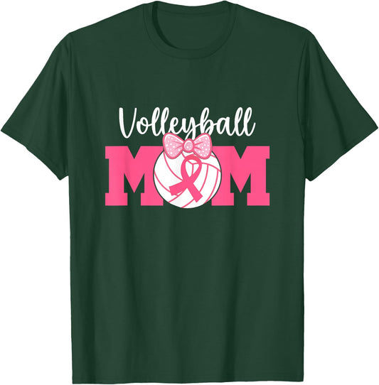 Volleyball Mom Pink Ribbon Breast Cancer Awareness Fighters T-Shirt - T-Shirt | Forest