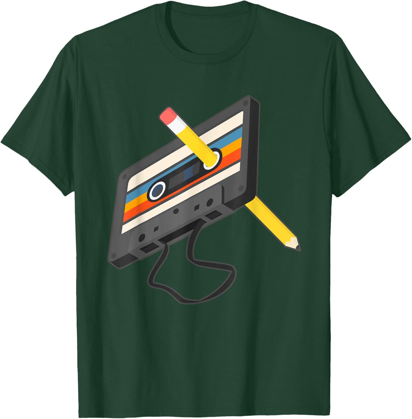 Retro Cassette Tape Pencil 70's 80's 90's Music Mixtape T-Shirt - T-Shirt | Forest